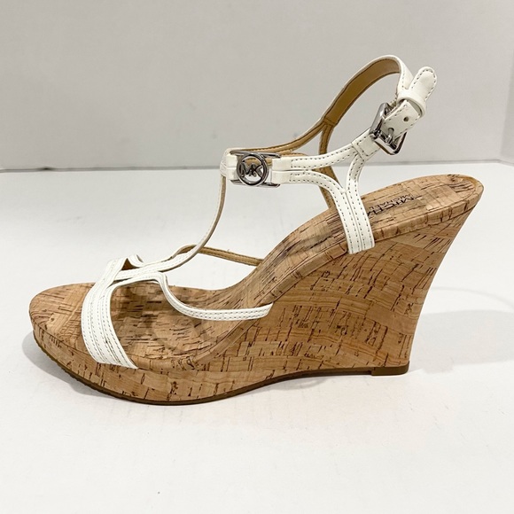 NEW! Michael Kors Cicely White Cork Wedge Patent Leather Sandals Women’s Size 8 - Picture 1 of 15